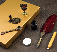 Load image into Gallery viewer, Sprinkling Gold Feather Dip Pen Set
