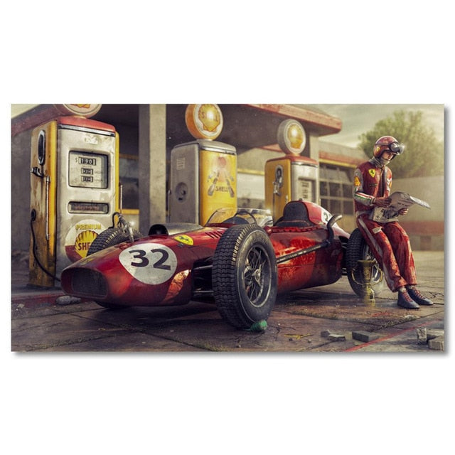 Vintage Ferrari At Gas Station