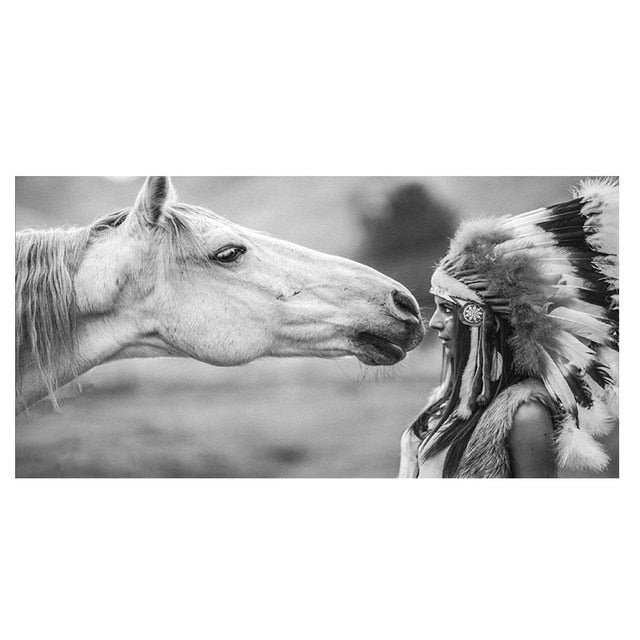 Indian Woman & White Horse