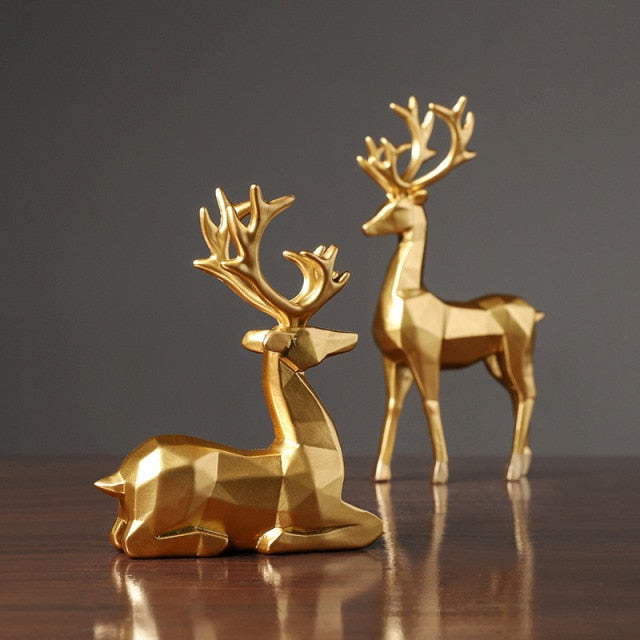 Golden Reindeer Figurines (2 Pcs)